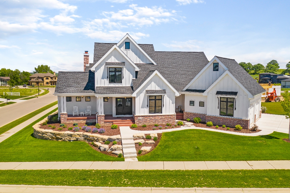 White modern farmhouse exterior.